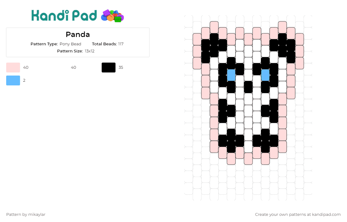 Panda - Pony Bead Pattern by mikaylar on Kandi Pad - panda and white,animal,bear,small,charm