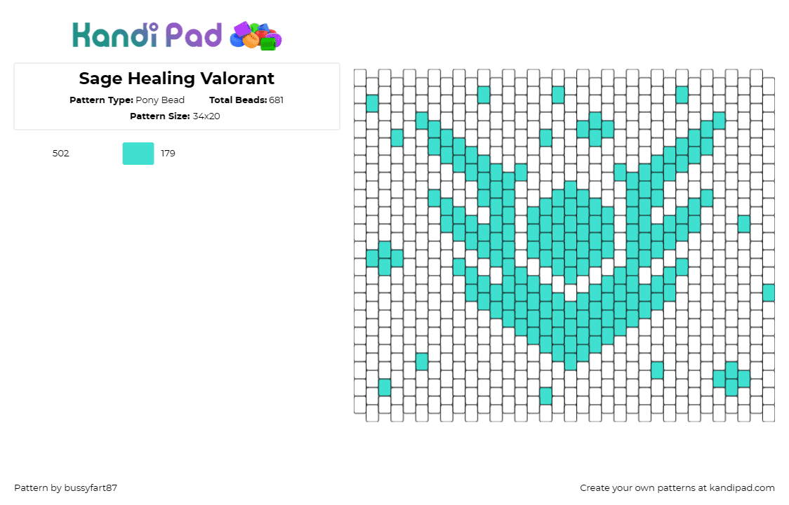 Sage Healing Valorant - Pony Bead Pattern by bussyfart87 on Kandi Pad - sage,valorant,orb,video game,symbol,panel,teal,white