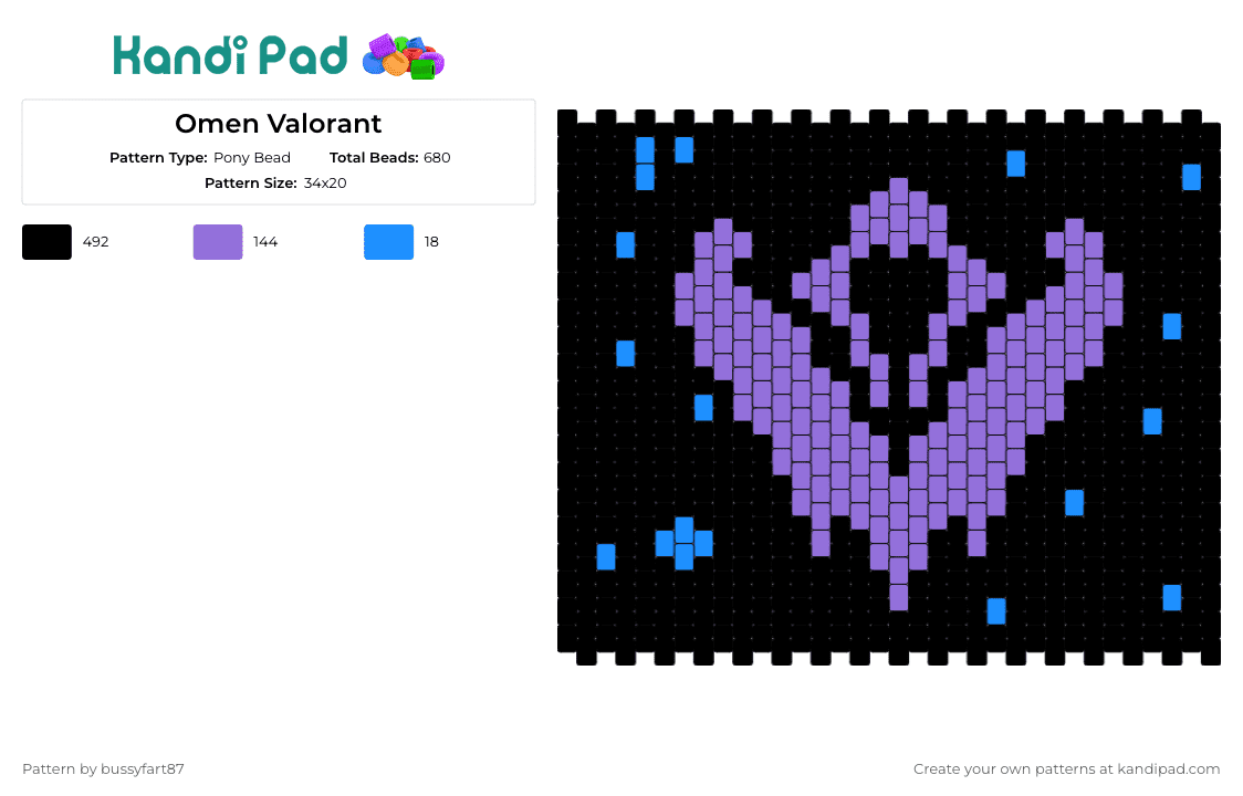 Omen Valorant - Pony Bead Pattern by bussyfart87 on Kandi Pad - omen,valorant,sparkles,video game,symbol,panel,purple,black