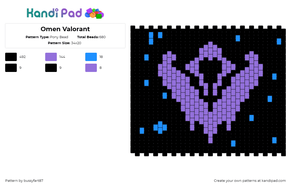 Omen Valorant - Pony Bead Pattern by bussyfart87 on Kandi Pad - omen,valorant,sparkles,video game,symbol,panel,purple,black