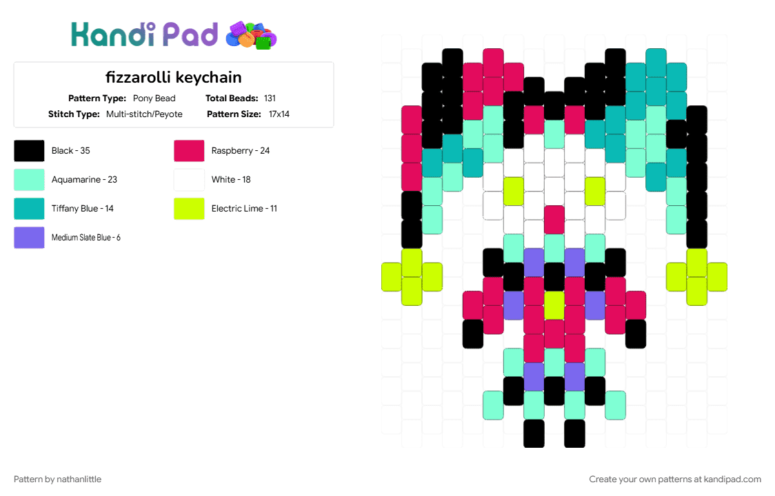 fizzarolli keychain - Pony Bead Pattern by nathanlittle on Kandi Pad - fizzarolli, fizzle, hellava boss, hellaverse, helluva, helluva boss, helluvaboss, red, teal