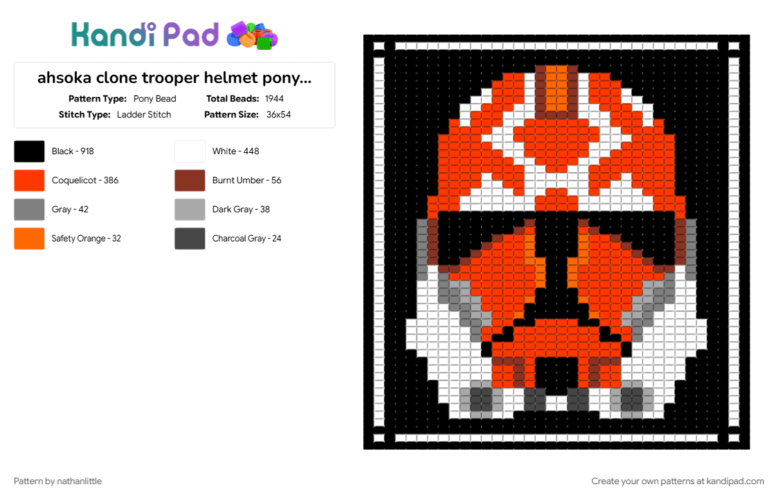 ahsoka clone trooper helmet pony bead tapestry - Pony Bead Pattern by nathanlittle on Kandi Pad - ahsoka tano, black, clone trooper, clone wars, red, star wars, tapestry, white