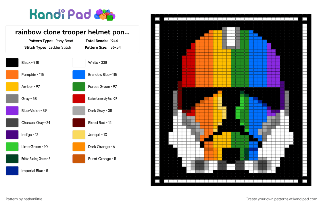 rainbow clone trooper helmet pony bead tapestry - Pony Bead Pattern by nathanlittle on Kandi Pad - black, colorful, green, orange, pride, rainbow, star wars, star wars clone wars