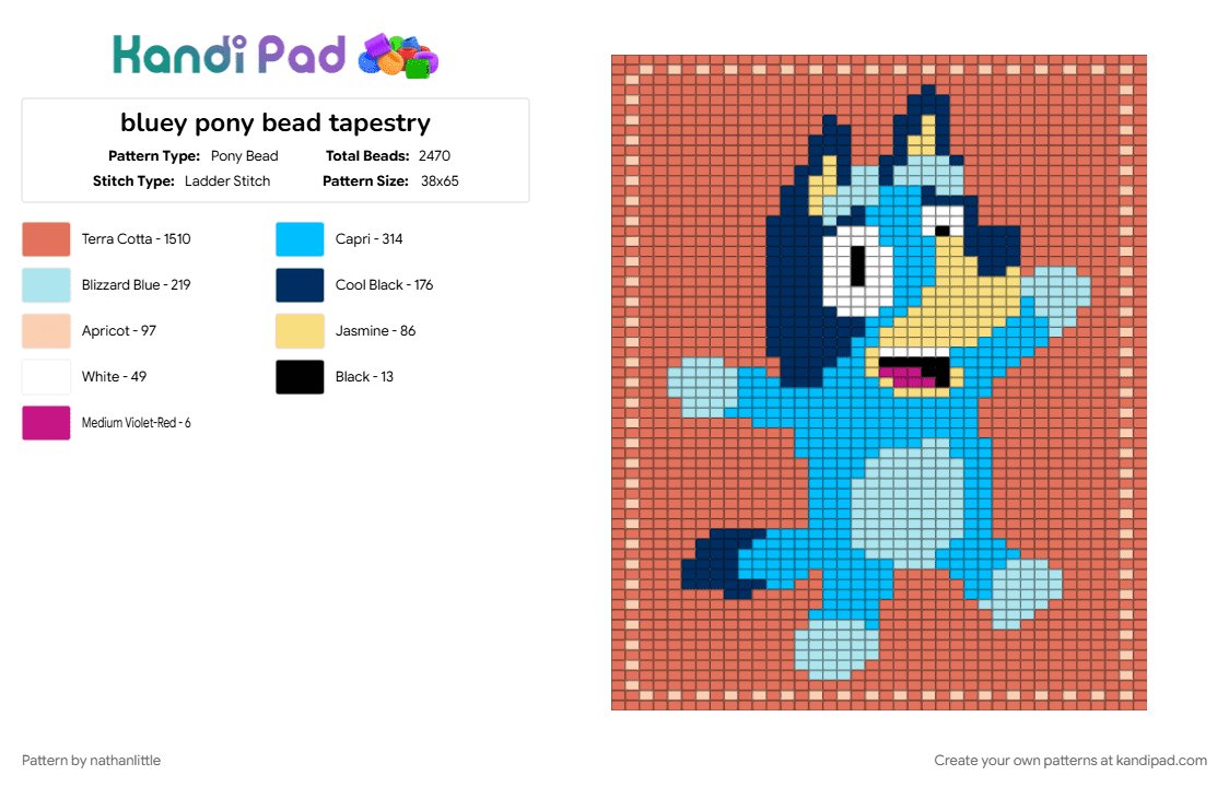 bluey pony bead tapestry - Pony Bead Pattern by nathanlittle on Kandi Pad - bluey, bluey characters, light blue, red