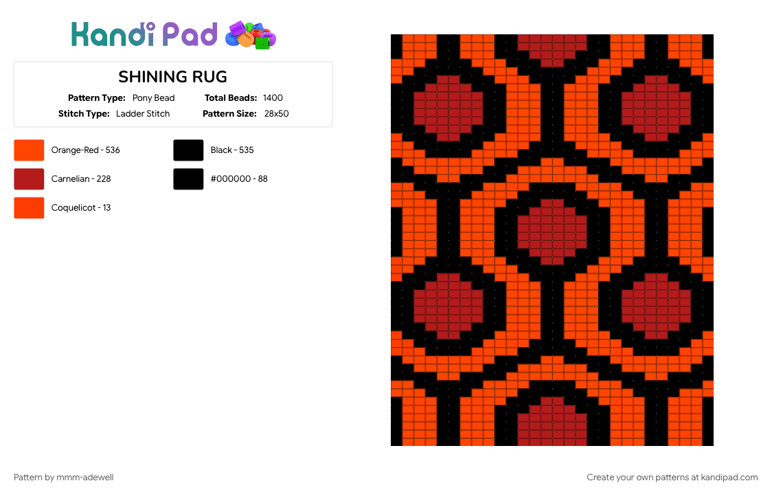 SHINING RUG - Pony Bead Pattern by mmm-adewell on Kandi Pad - black, red