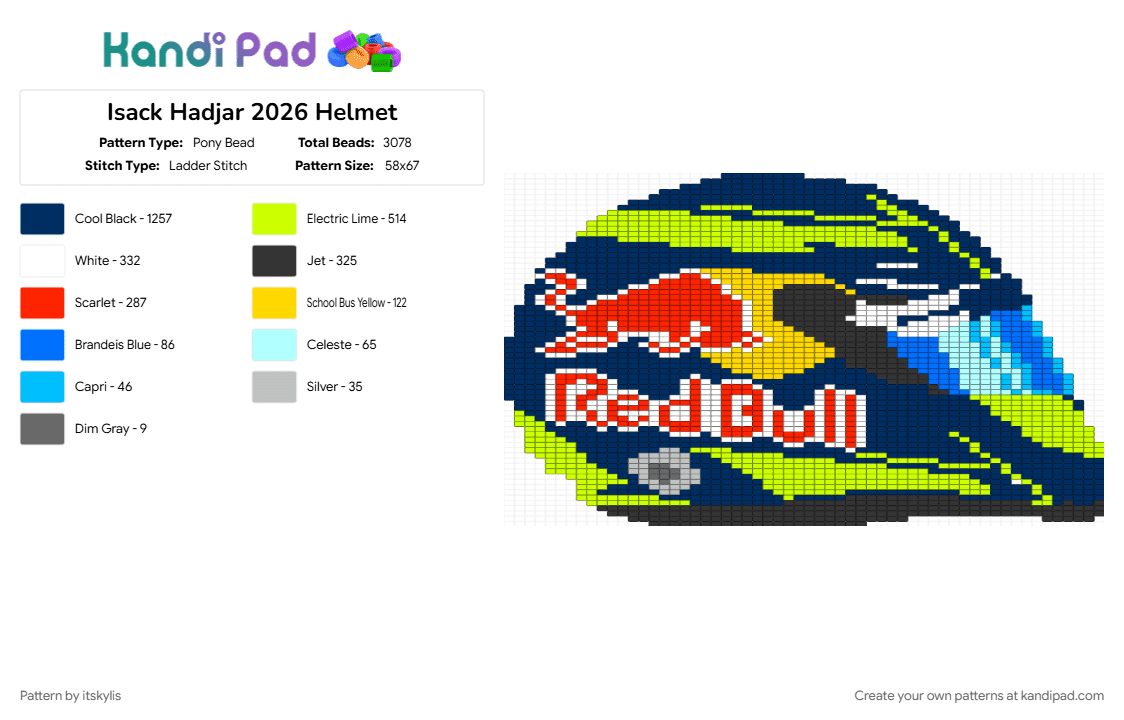 Isack Hadjar 2026 Helmet - Pony Bead Pattern by itskylis on Kandi Pad - blue, yellow