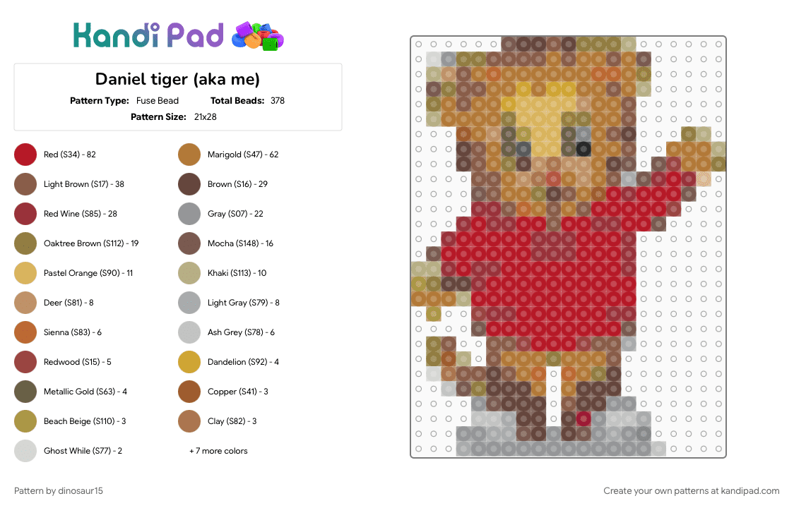 Daniel tiger (aka me) - Fuse Bead Pattern by dinosaur15 on Kandi Pad - daniel tiger, daniel tigers neighborhood, me, tiger