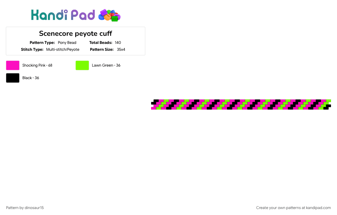 Scenecore peyote cuff - Pony Bead Pattern by dinosaur15 on Kandi Pad - colorful, fun, green, neon, neon green, neon pink, pink, scenecore
