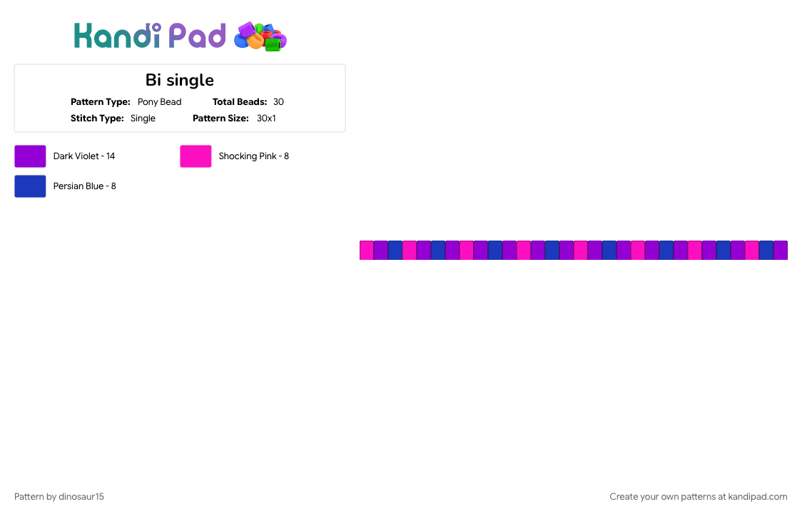 Bi single - Pony Bead Pattern by dinosaur15 on Kandi Pad - bi, bisexual, gay, lgbt, love is love, pink, pride, purple
