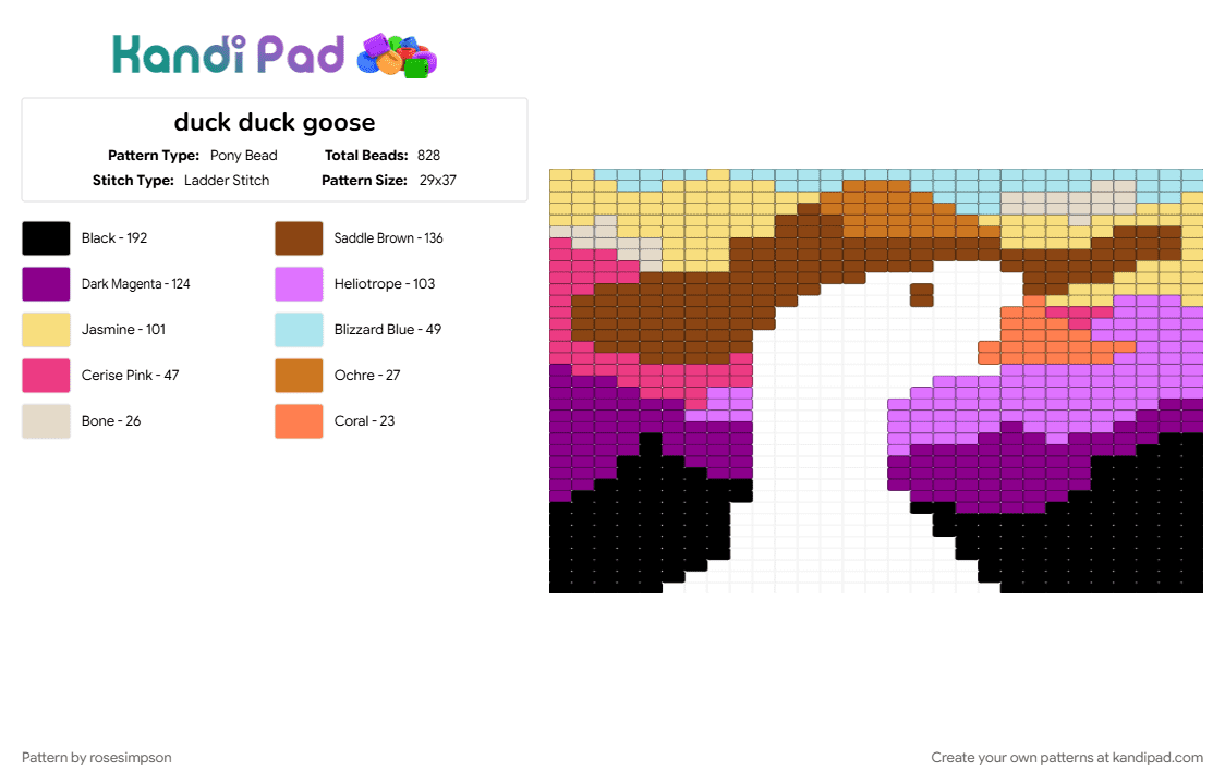 duck duck goose - Pony Bead Pattern by rosesimpson on Kandi Pad - pink, red, yellow