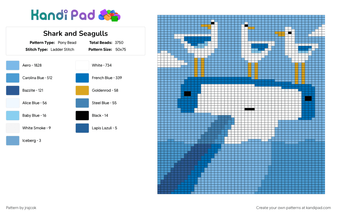 Shark and Seagulls - Pony Bead Pattern by jrajcok on Kandi Pad - light blue