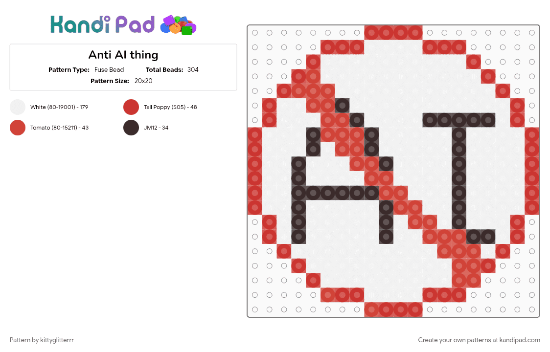 Anti AI thing - Fuse Bead Pattern by kittyglitterrr on Kandi Pad - brown, red, white