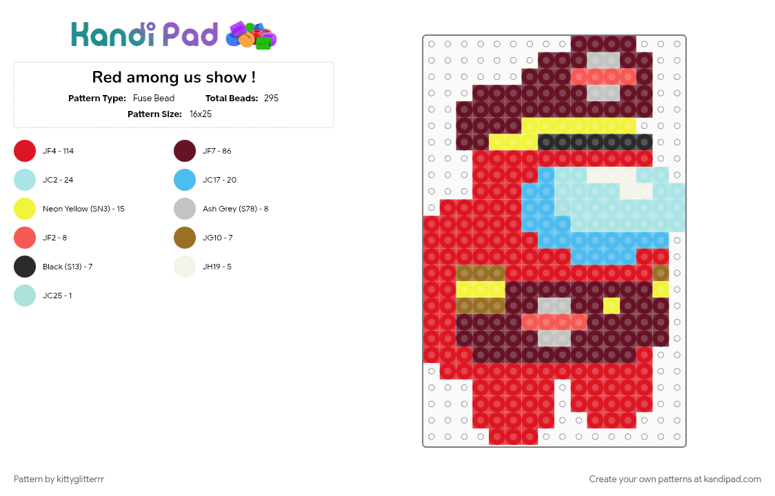 Red among us show ! - Fuse Bead Pattern by kittyglitterrr on Kandi Pad - among us, brown, light blue, red, series, tv show, video game