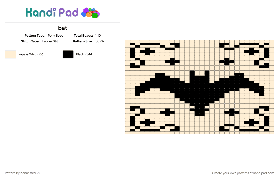 bat - Pony Bead Pattern by bennettkai565 on Kandi Pad - beige, black