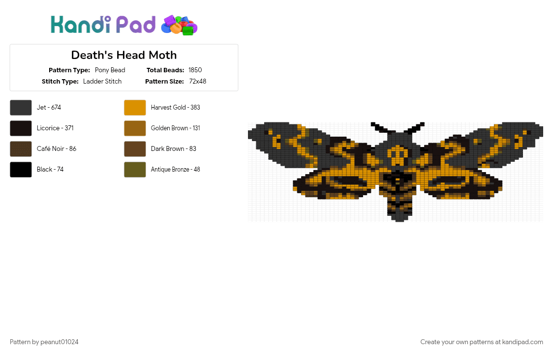 Death\'s Head Moth - Pony Bead Pattern by peanut01024 on Kandi Pad - black, orange