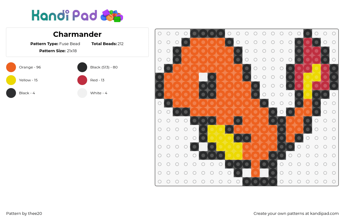 charmander - Fuse Bead Pattern by thee20 on Kandi Pad - charmander,pokemon,starter,fiery,gaming,character,orange