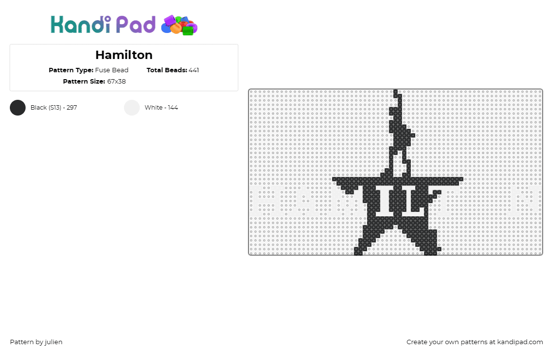 Hamilton - Fuse Bead Pattern by julien on Kandi Pad - hamilton,logo,musical,text,silhouette,black,white