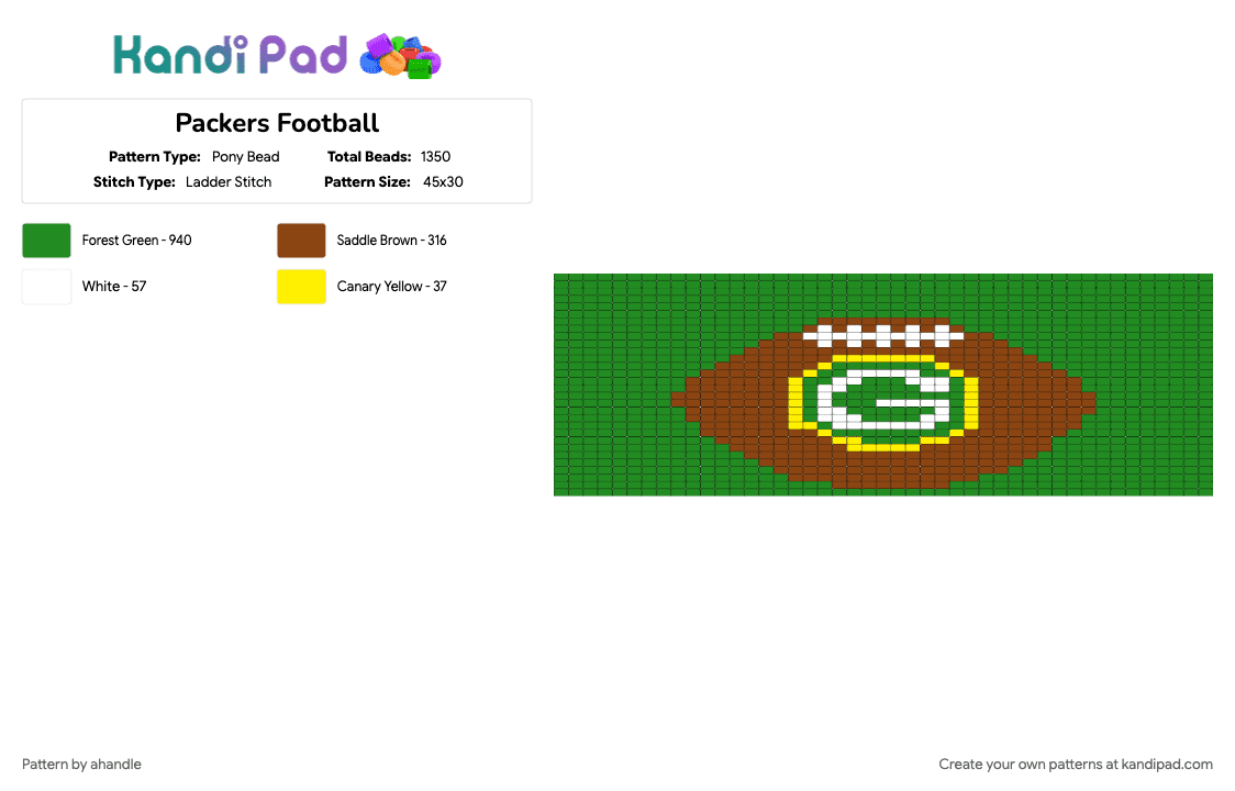 Packers Football - Pony Bead Pattern by ahandle on Kandi Pad - green