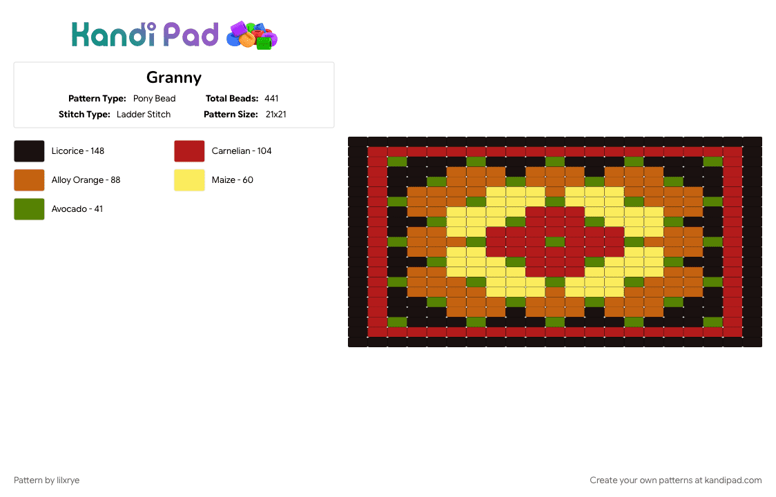 Granny - Pony Bead Pattern by lilxrye on Kandi Pad - orange, red