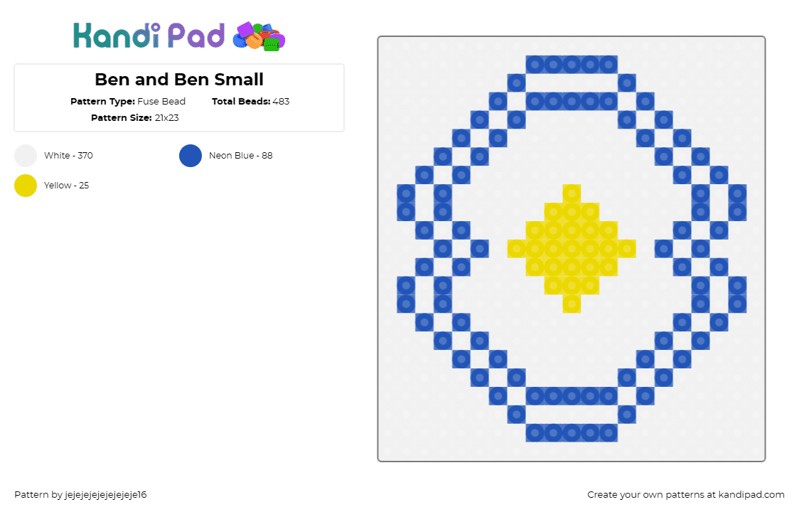 Ben and Ben Small - Fuse Bead Pattern by jejejejejejejejeje16 on Kandi Pad - ben and ben,logo,band,music,yellow,white,blue