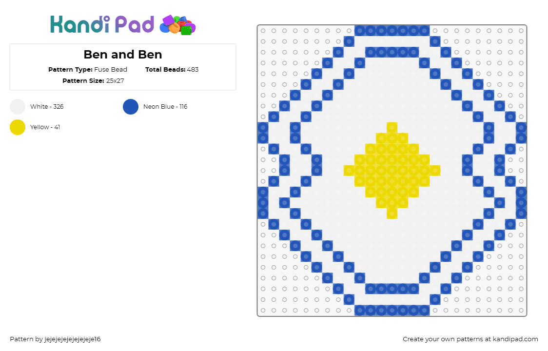 Ben and Ben - Fuse Bead Pattern by jejejejejejejejeje16 on Kandi Pad - ben and ben,logo,band,music,yellow,white,blue