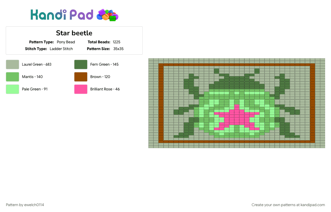 Star beetle - Pony Bead Pattern by ewelch0114 on Kandi Pad - beige, green