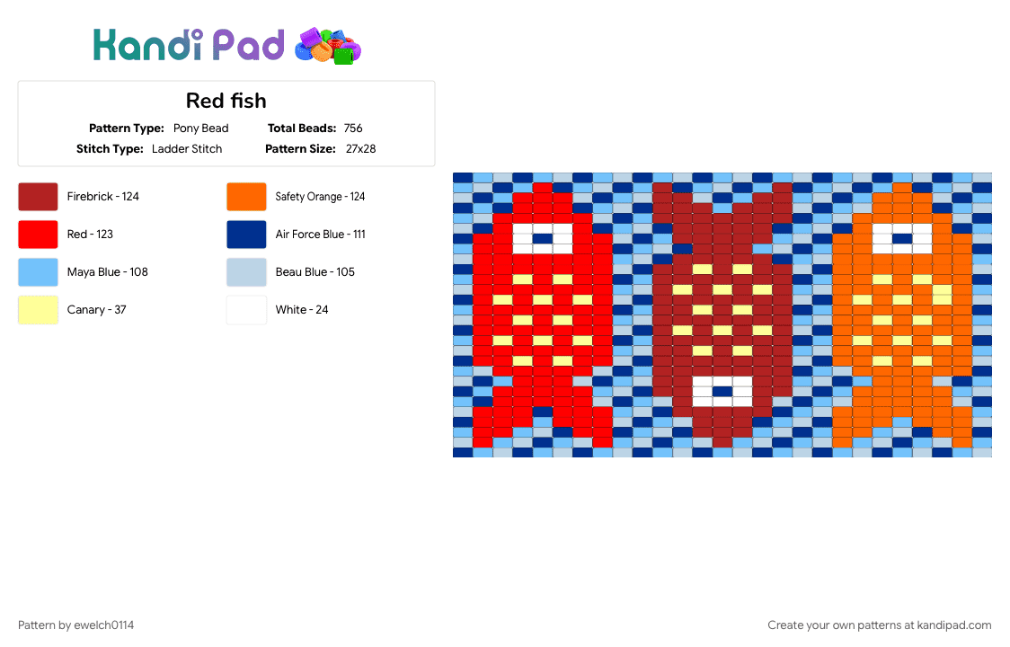 Red fish - Pony Bead Pattern by ewelch0114 on Kandi Pad - orange, red