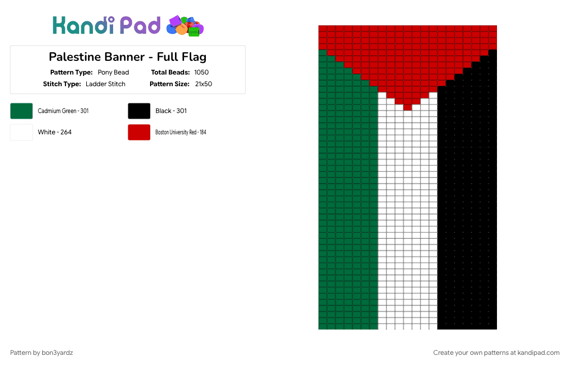 Palestine Banner - Full Flag - Pony Bead Pattern by bon3yardz on Kandi Pad - green, red