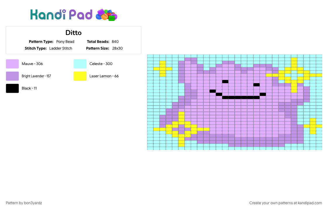 Ditto - Pony Bead Pattern by bon3yardz on Kandi Pad - ditto, pokemon