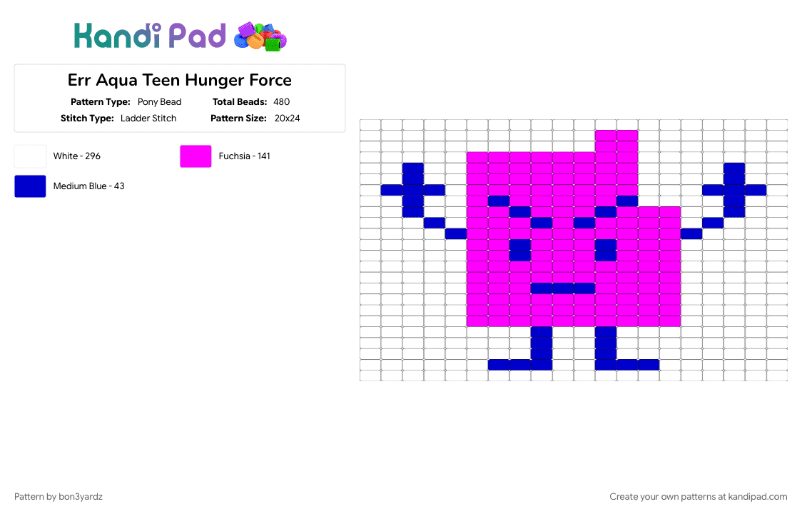 Err Aqua Teen Hunger Force - Pony Bead Pattern by bon3yardz on Kandi Pad - aqua teen hunger force, err, pink, white