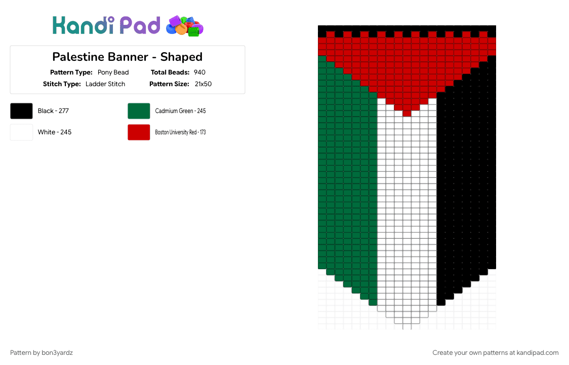 Palestine Banner - Shaped - Pony Bead Pattern by bon3yardz on Kandi Pad - banner, community, flag, green, palestine, red, stripes, support