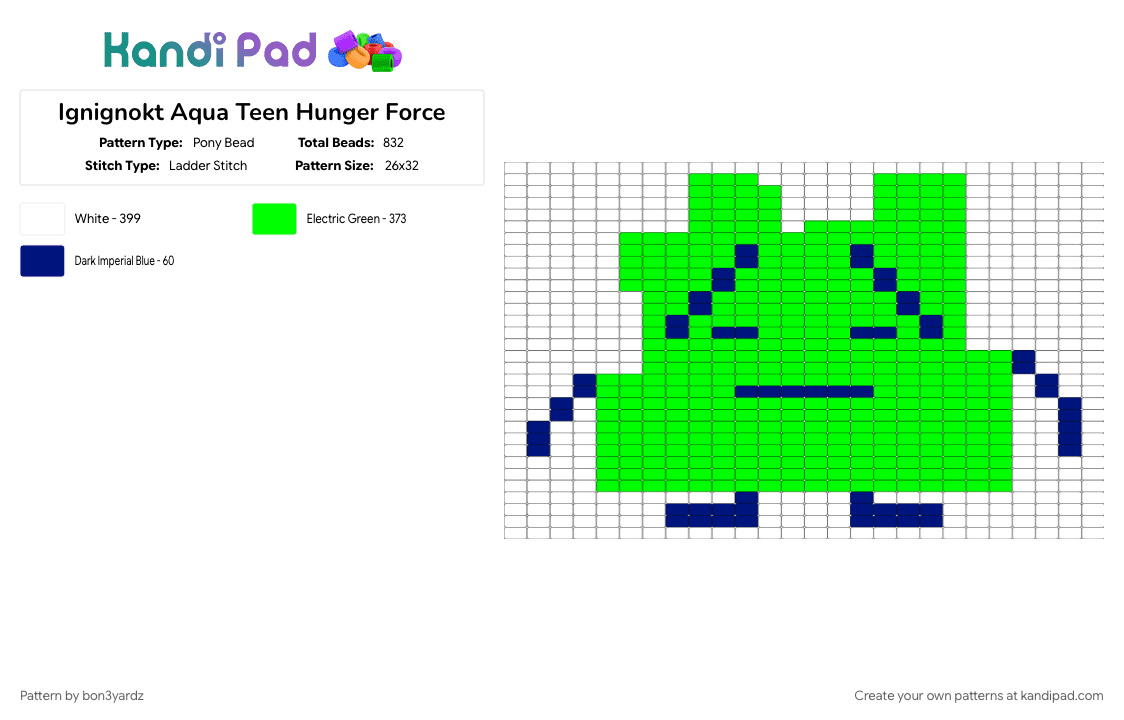 Ignignokt Aqua Teen Hunger Force - Pony Bead Pattern by bon3yardz on Kandi Pad - aqua teen hunger force, green, ignignokt