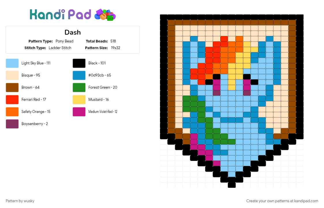 Dash - Pony Bead Pattern by wusky on Kandi Pad - beige, light blue, red