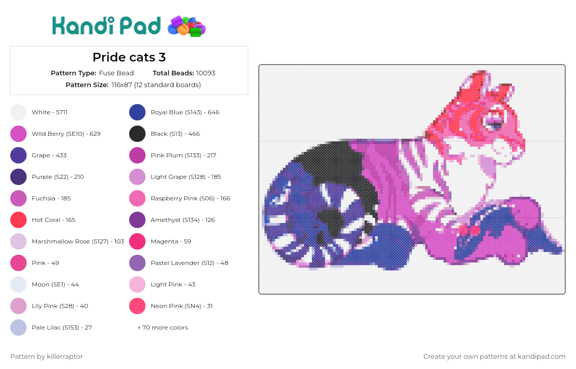 Pride cats 3 - Fuse Bead Pattern by killerraptor on Kandi Pad - genderfluid,pride,cat,community,animal,purple,pink