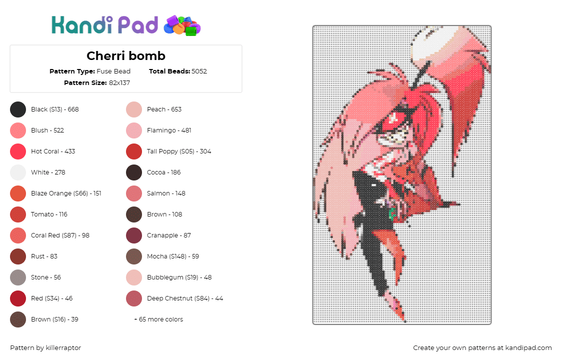 Cherri bomb - Fuse Bead Pattern by killerraptor on Kandi Pad - cherri bomb,hazbin hotel,character,cyclops,animation,tv show,demon,pink