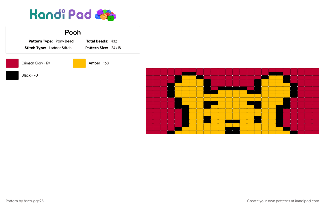 Pooh - Pony Bead Pattern by hscruggs98 on Kandi Pad - red, yellow