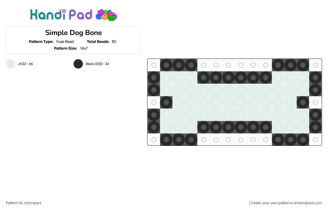 Simple Dog Bone - Fuse Bead Pattern by chomperz on Kandi Pad - black, white