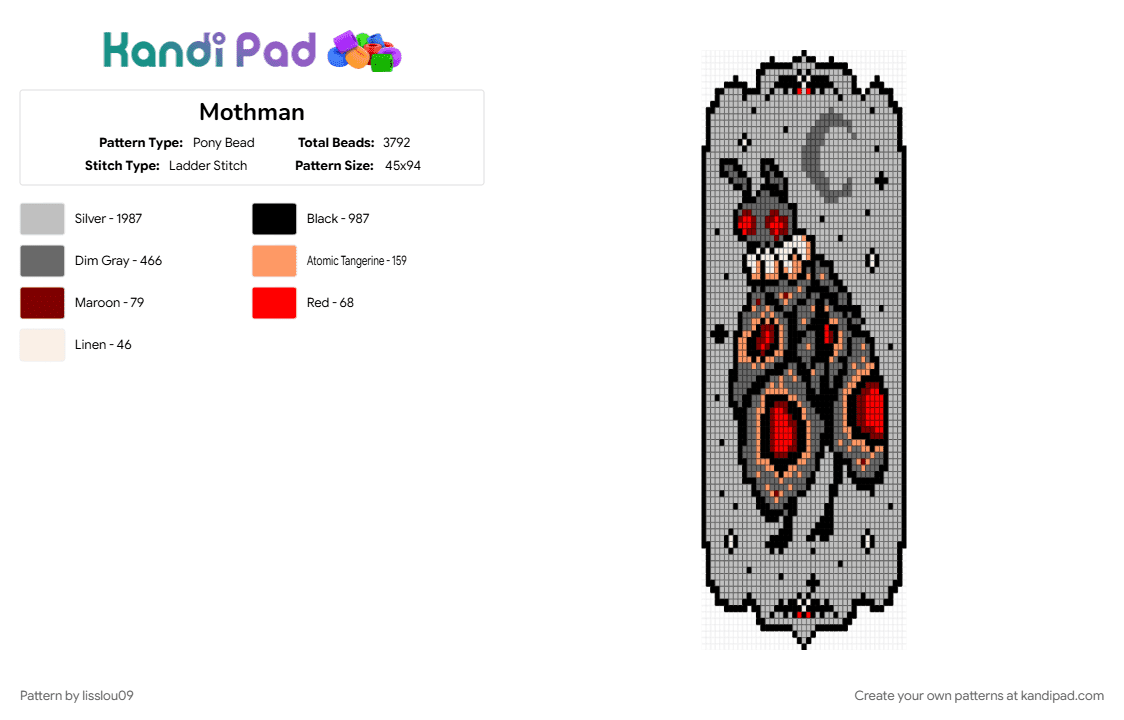 Mothman - Pony Bead Pattern by lisslou09 on Kandi Pad - beige