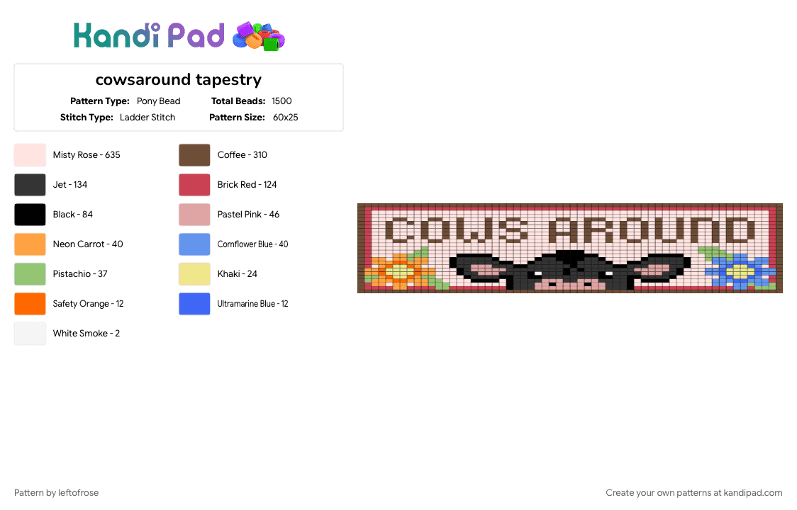 cowsaround tapestry - Pony Bead Pattern by leftofrose on Kandi Pad - brown, red, white