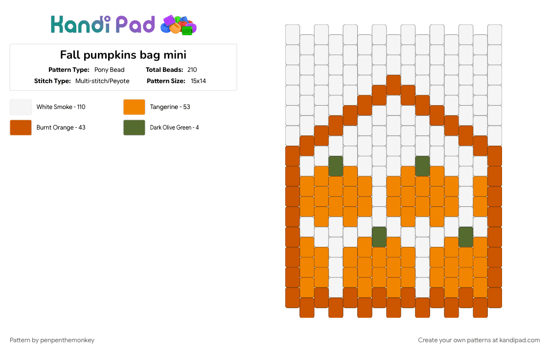 Fall pumpkins bag mini - Pony Bead Pattern by penpenthemonkey on Kandi Pad - orange, red, white