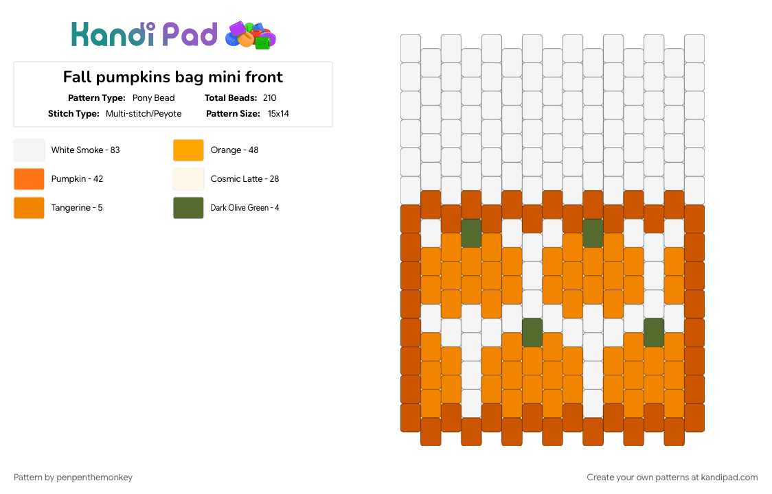 Fall pumpkins bag mini front - Pony Bead Pattern by penpenthemonkey on Kandi Pad - orange, red, white