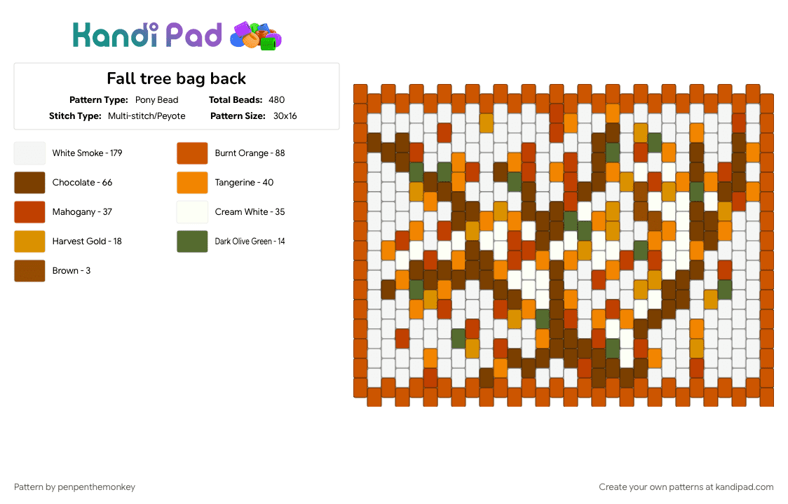 Fall tree bag back - Pony Bead Pattern by penpenthemonkey on Kandi Pad - brown, red