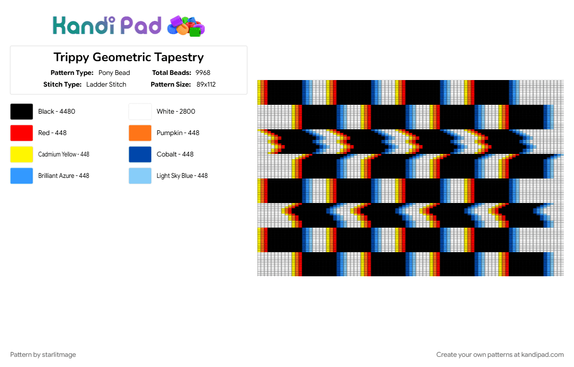 Trippy Geometric Tapestry - Pony Bead Pattern by starlitmage on Kandi Pad - black, geometric, light blue, ponybead, tapestry, trippy, white