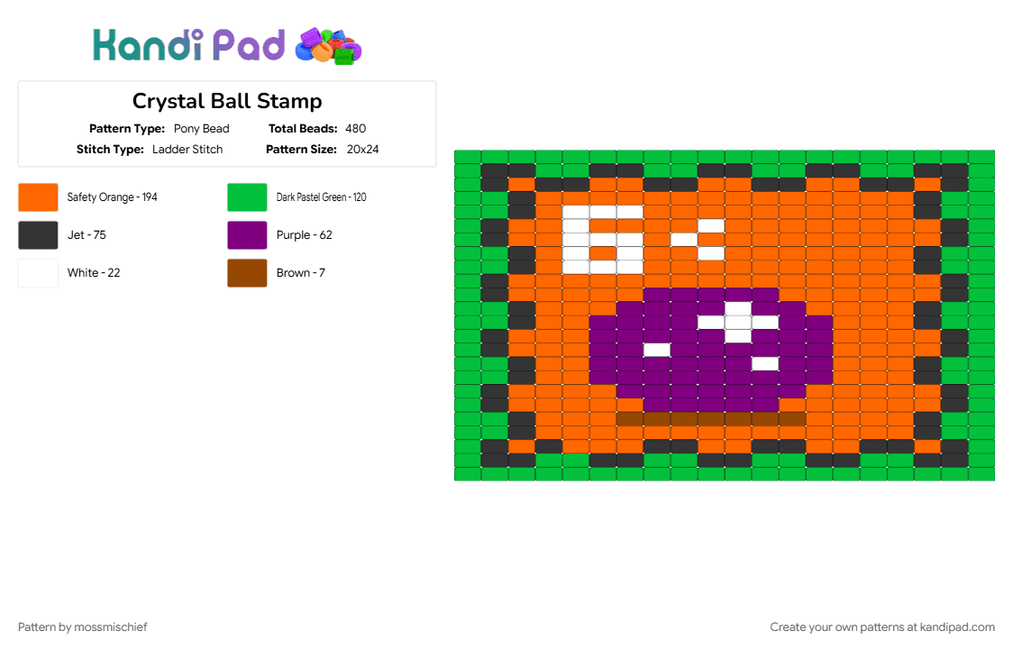 Crystal Ball Stamp - Pony Bead Pattern by mossmischief on Kandi Pad - green, orange
