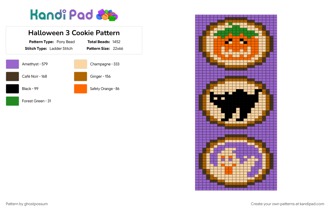 Halloween 3 Cookie Pattern - Pony Bead Pattern by ghostpossum on Kandi Pad - beige, purple