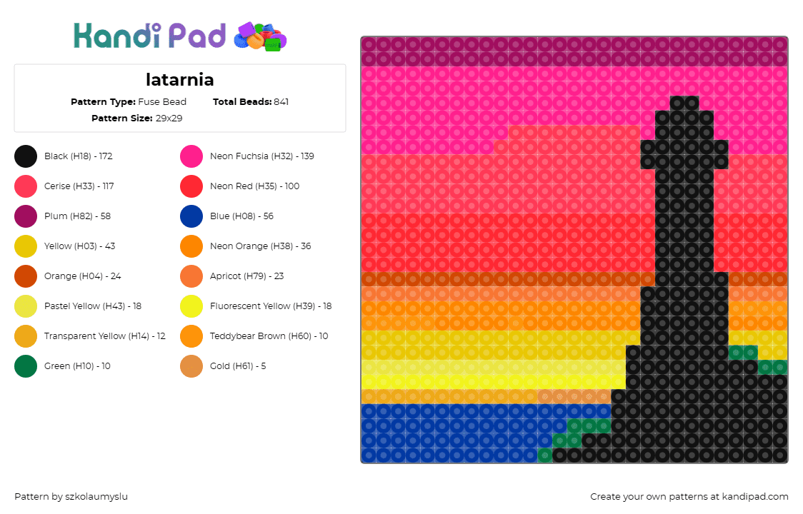 latarnia - Fuse Bead Pattern by szkolaumyslu on Kandi Pad - sunset,lighthouse,silhouette,ocean,dusk,colorful,black,pink,orange,yellow