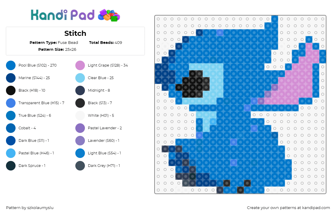 Stitch - Fuse Bead Pattern by szkolaumyslu on Kandi Pad - stitch,disney,lilo and stitch,character. movie,cute,alien,blue