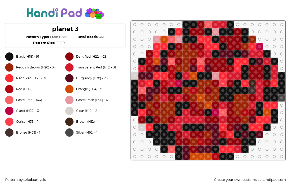 planet 3 - Fuse Bead Pattern by szkolaumyslu on Kandi Pad - mars,planet,space,red