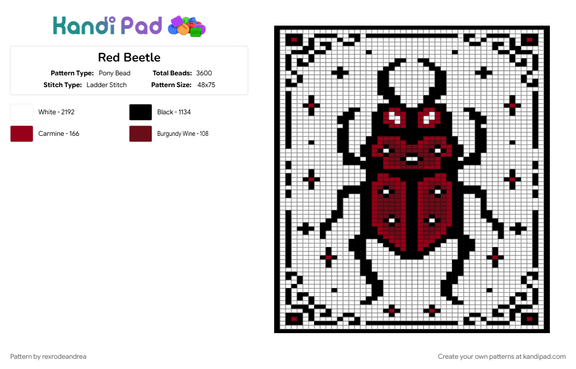 Red Beetle - Pony Bead Pattern by rexrodeandrea on Kandi Pad - brown, red, white