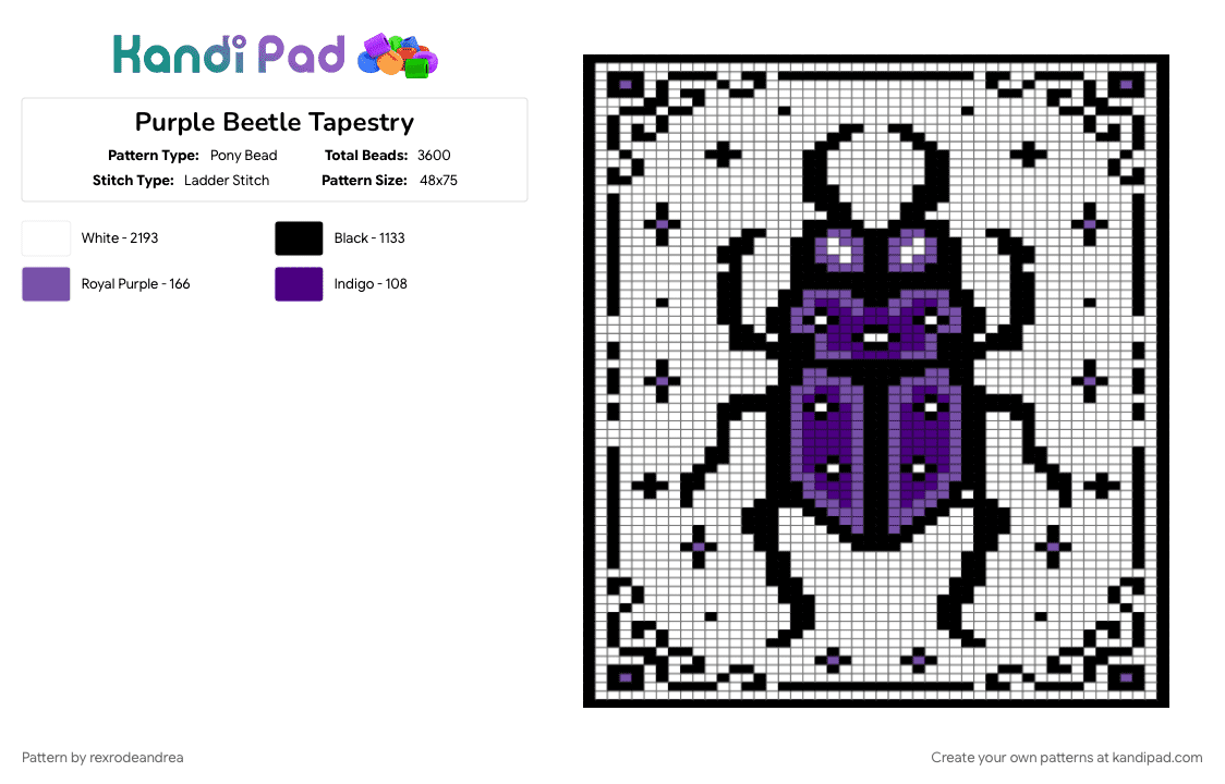 Purple Beetle Tapestry - Pony Bead Pattern by rexrodeandrea on Kandi Pad - white